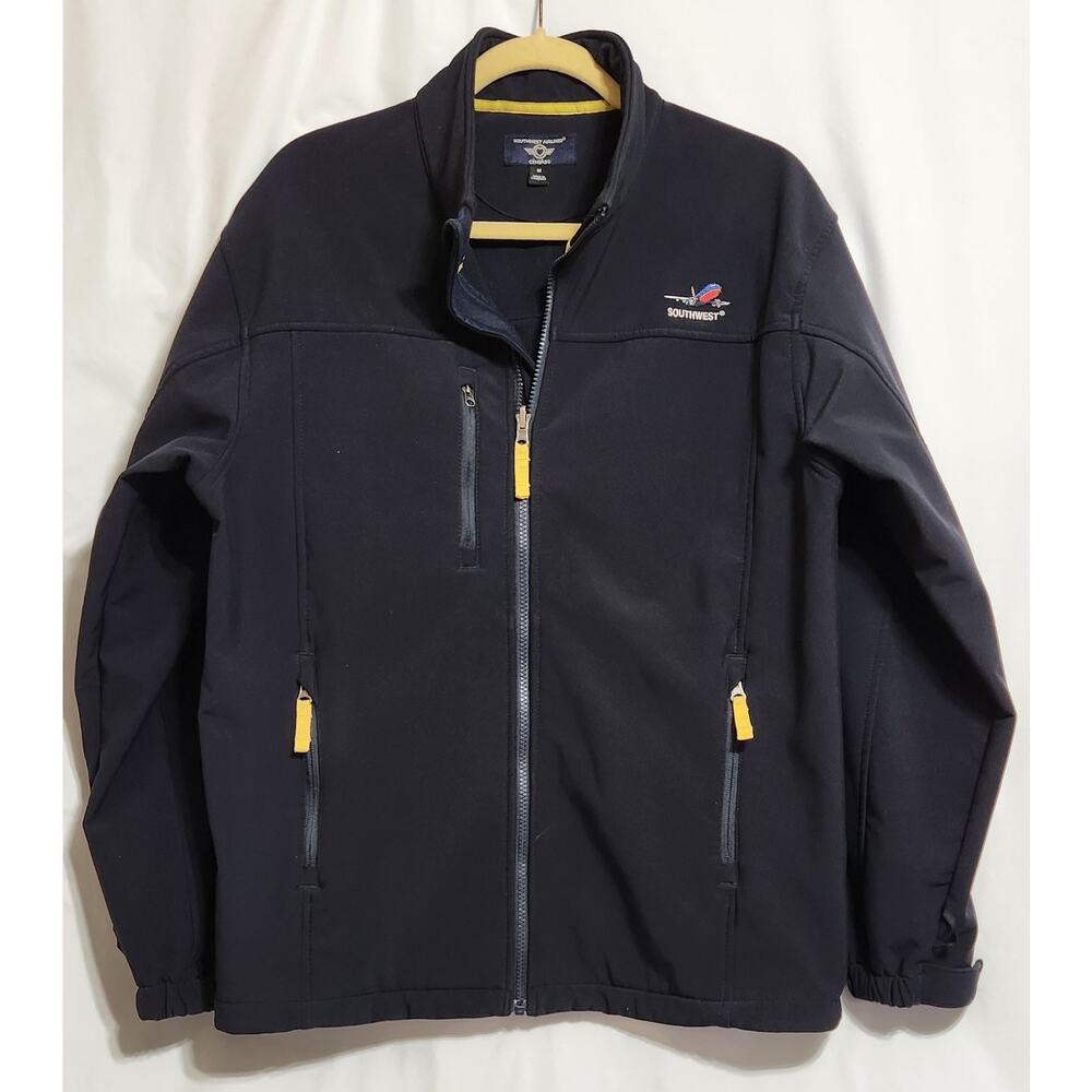 Southwest Airlines Jacket Mens Medium Black‎ Zip Up Uniform Workwear Cintas EUC